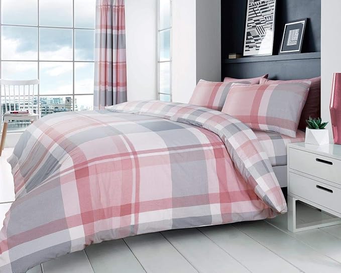 GAVENO CAVAILIA Premium Waverly Check Reversible Duvet Cover Set – Soft & Cosy Easy-Care Checked Bedding with Pillowcases, Red (King)