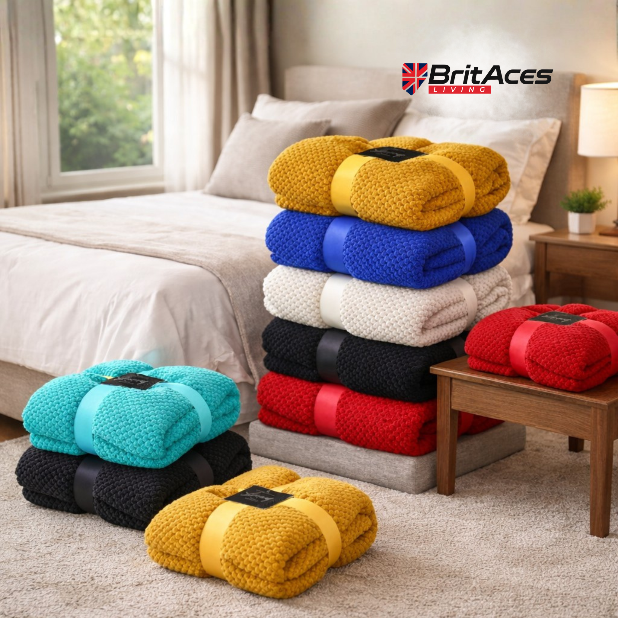 BritAces Teddy Bear Thermal Popcorn Fleece Sherpa Throw Blanket, Warm & Soft, Double (150×200cm) - King (200x250cm)