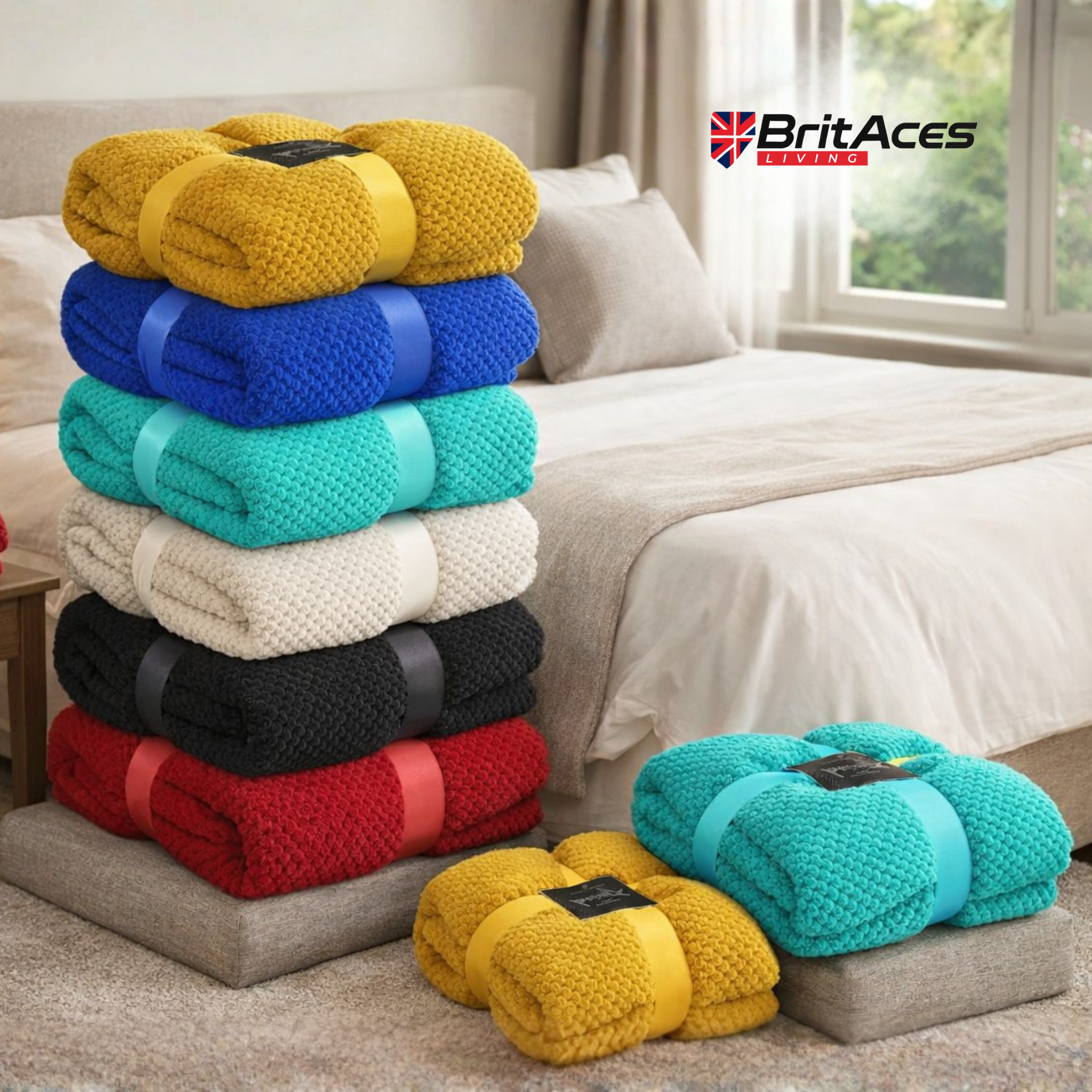 BritAces Teddy Bear Thermal Popcorn Fleece Sherpa Throw Blanket, Warm & Soft, Double (150×200cm) - King (200x250cm)