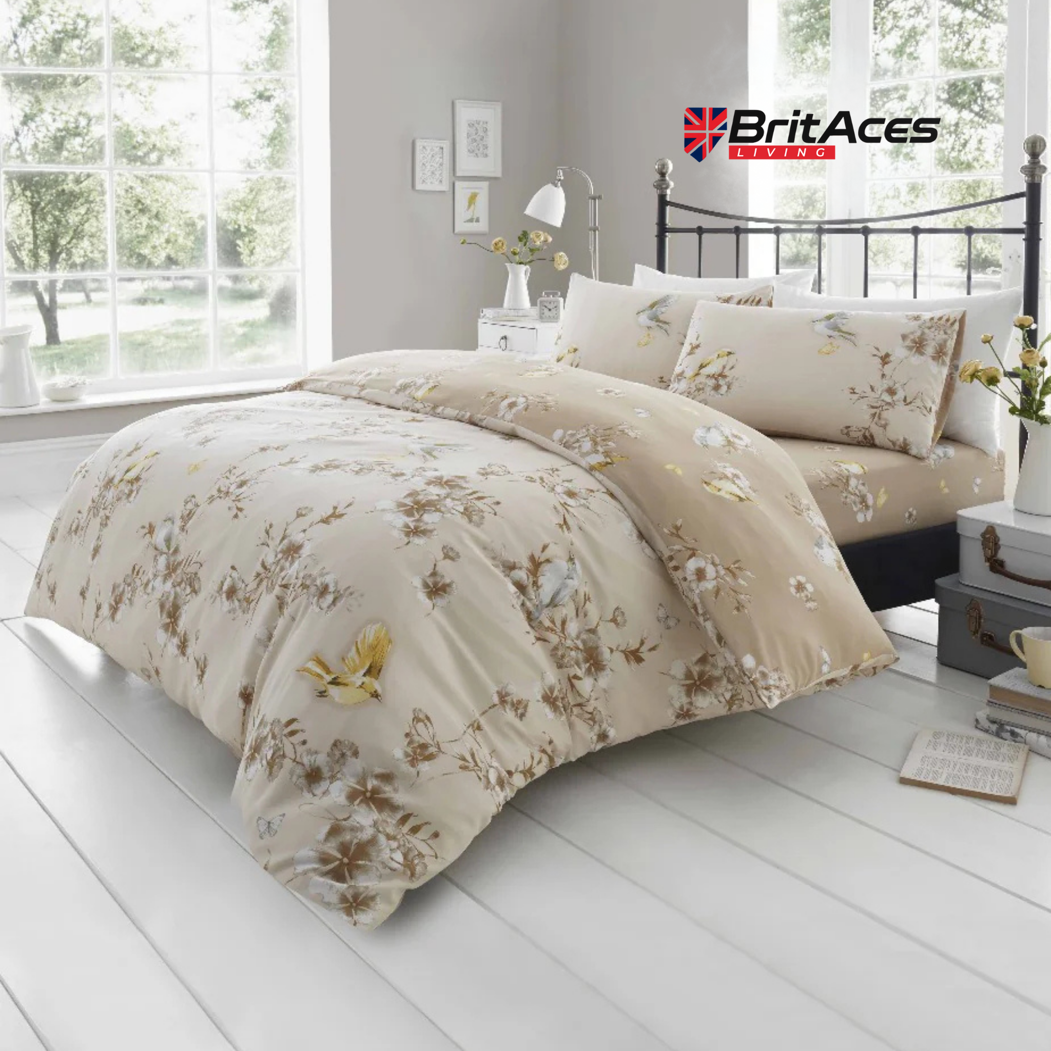 BritAces Birdie Blossom Reversible Duvet Cover Set