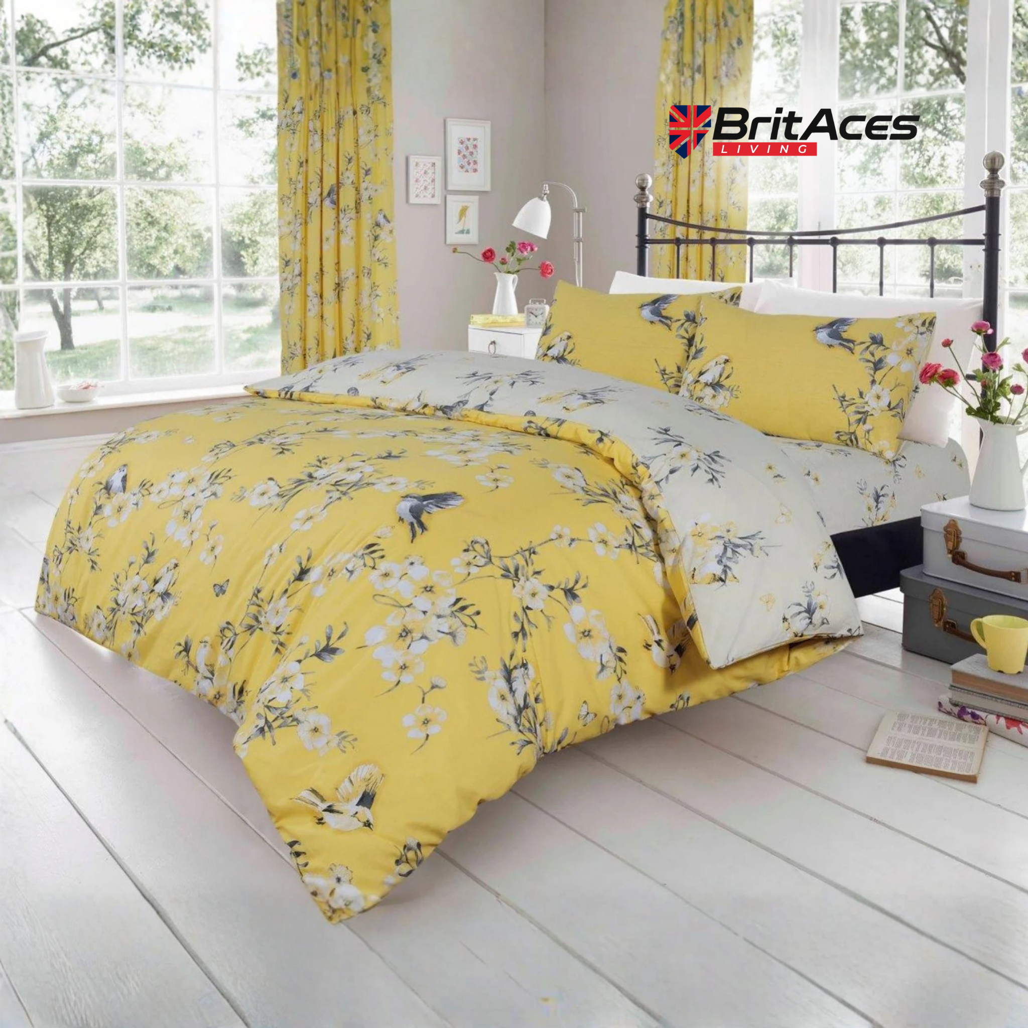 BritAces Birdie Blossom Reversible Duvet Cover Set
