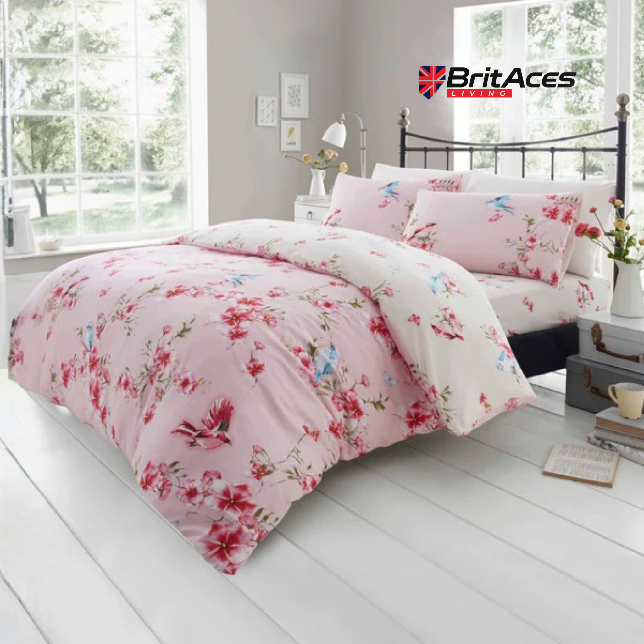 BritAces Birdie Blossom Reversible Duvet Cover Set