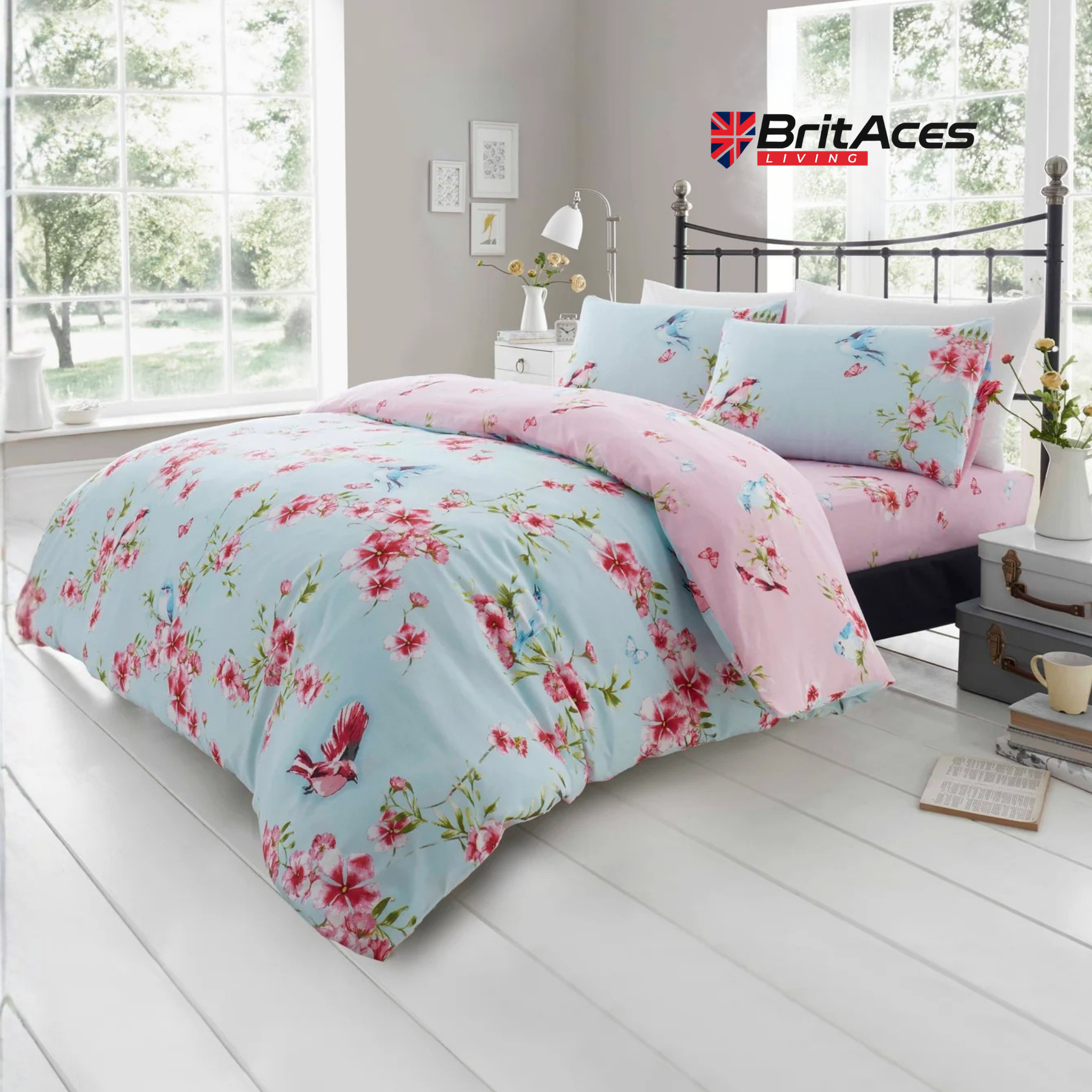 BritAces Birdie Blossom Reversible Duvet Cover Set